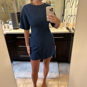 Astr Navy Backless Wrap Dress